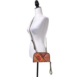 Chloe & Lex Real Cowhide Leather and Upcycled Canvas Crossbody Bag / Wristlet